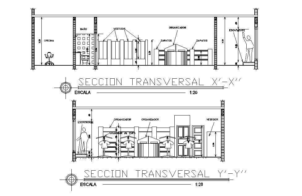 Section X-X’ detail and section Y-Y’ detail dwg file