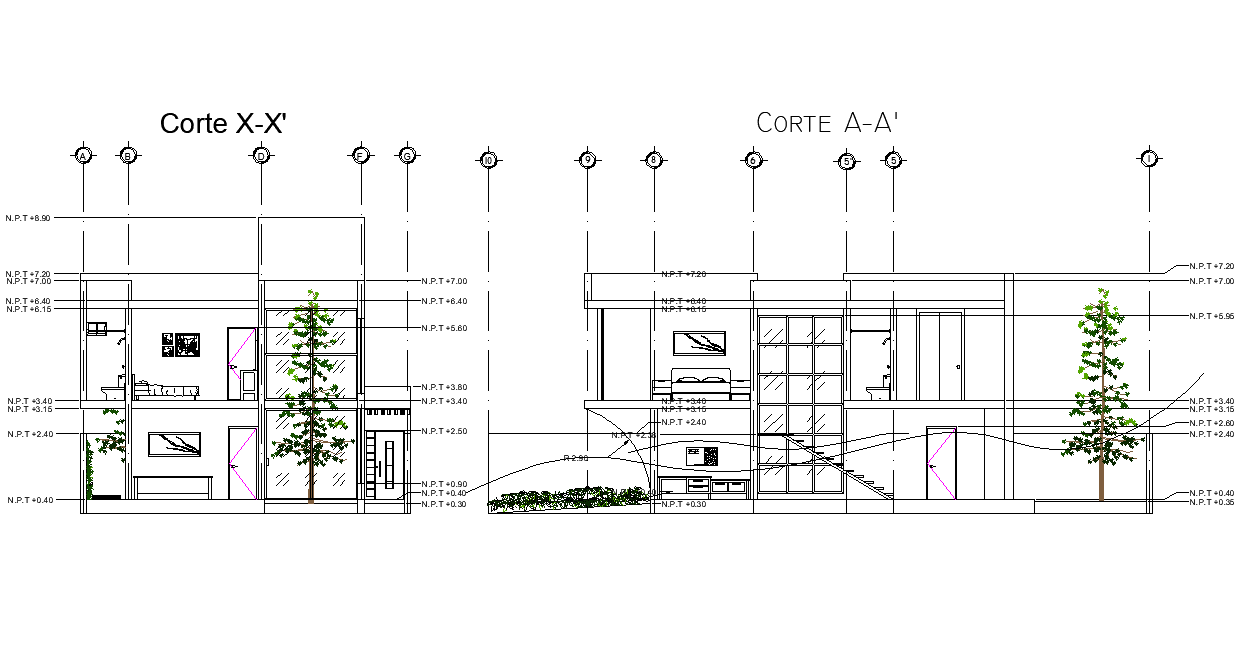 Section analysis bioclimatic house room autocad file