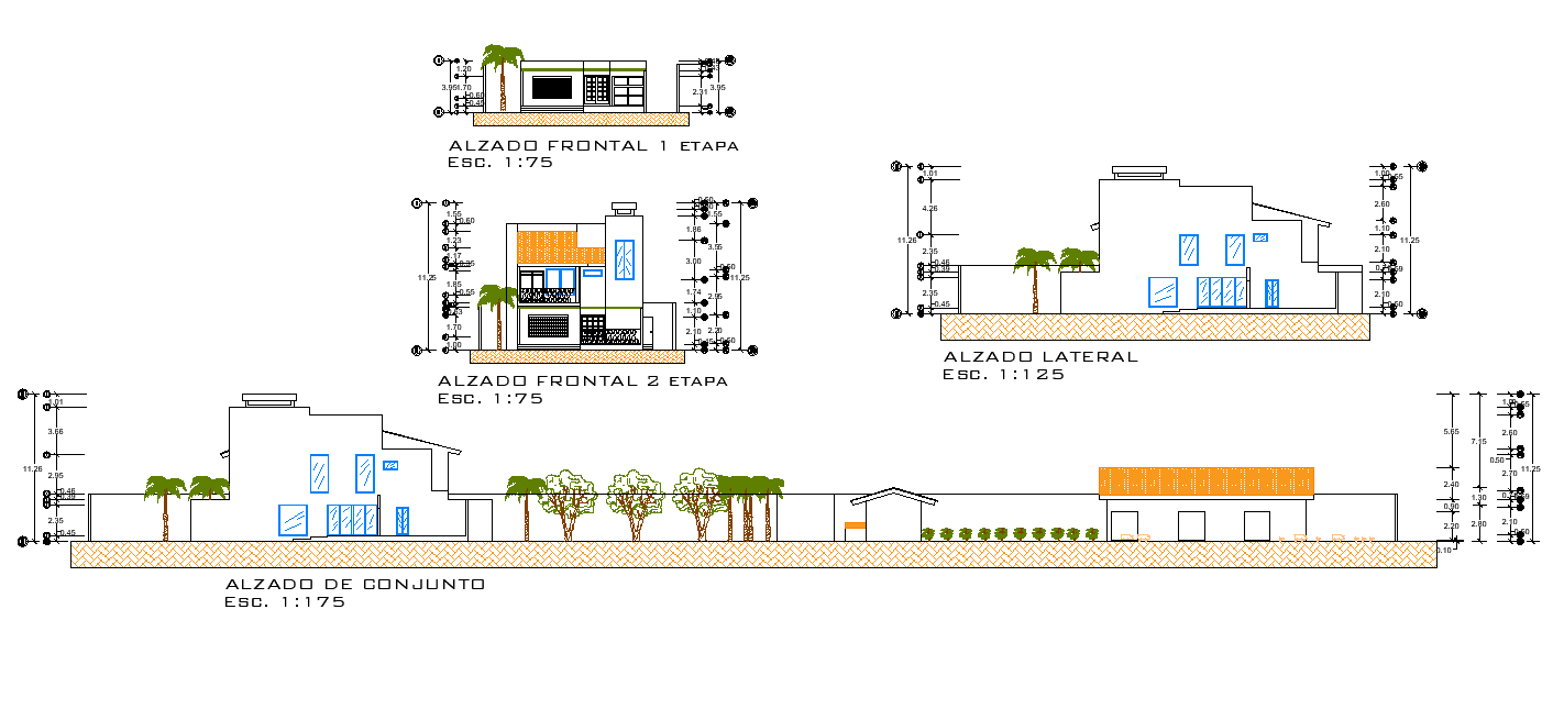 Section and elevation House in plan autocad file