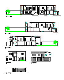Section and elevation design of Single family bungalow design drawing