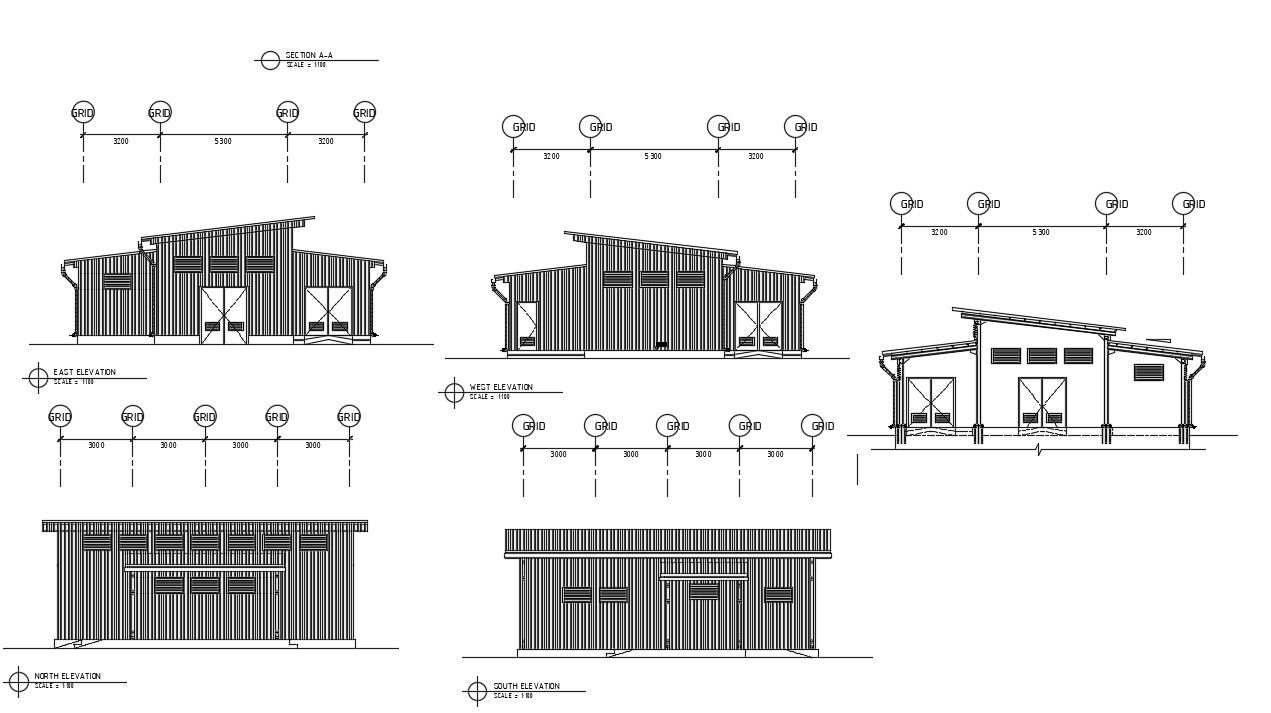 Section and elevation drawings of workshop dwg file