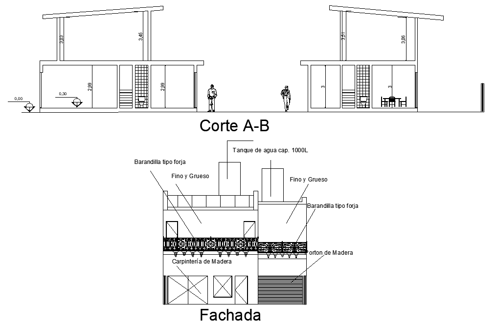 Section and elevation house detail dwg file