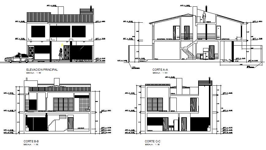 Section and elevation house dwg file