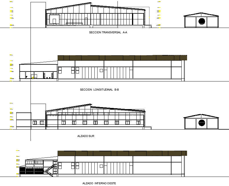 Section and elevation plant process prawns in tumbes plan detail dwg file