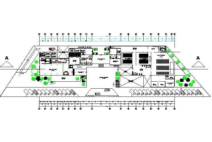 Section and elevation restaurant and conventions center detail dwg file