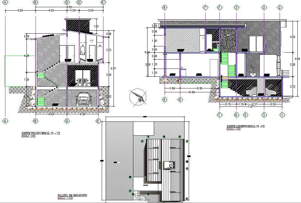 Section and plan house autocad file