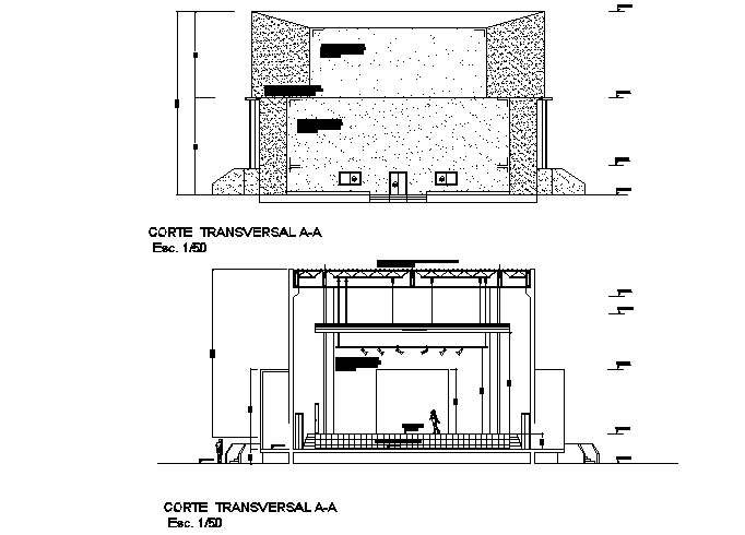 Section auditorium project detail dwg file