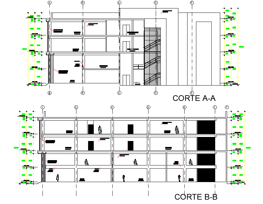 Section banking center plan detail dwg file