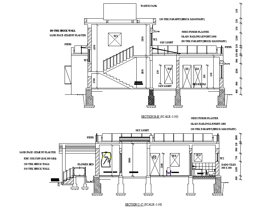 Section bungalow plan detail dwg file