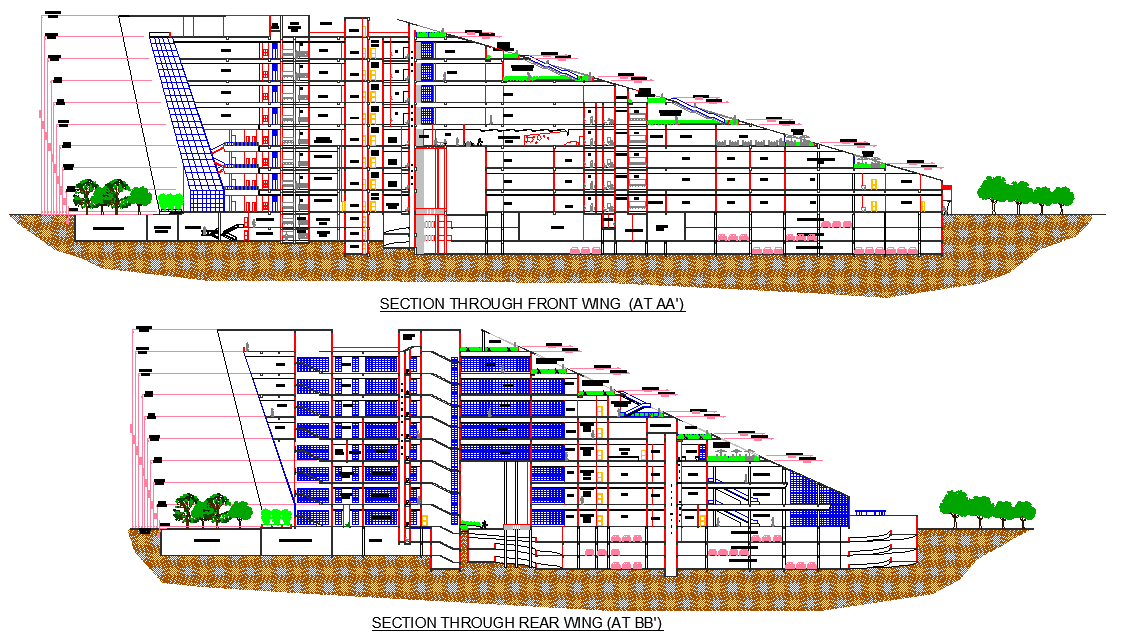 Section commercial complex plan dwg file