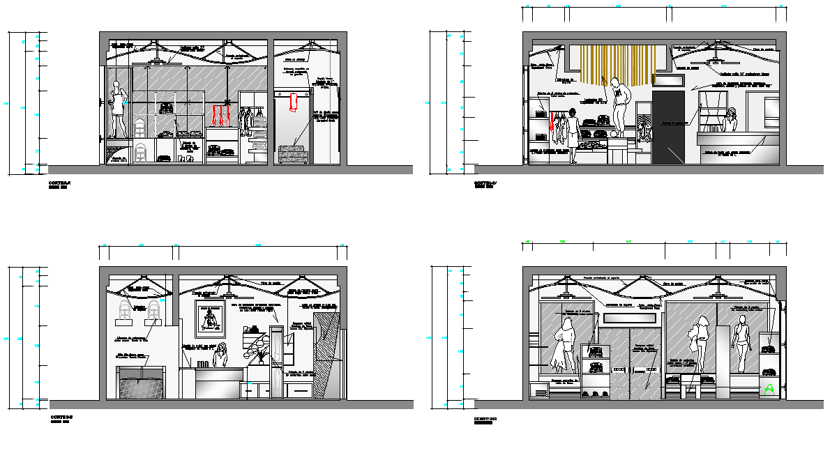 Section commercial shop detail dwg file