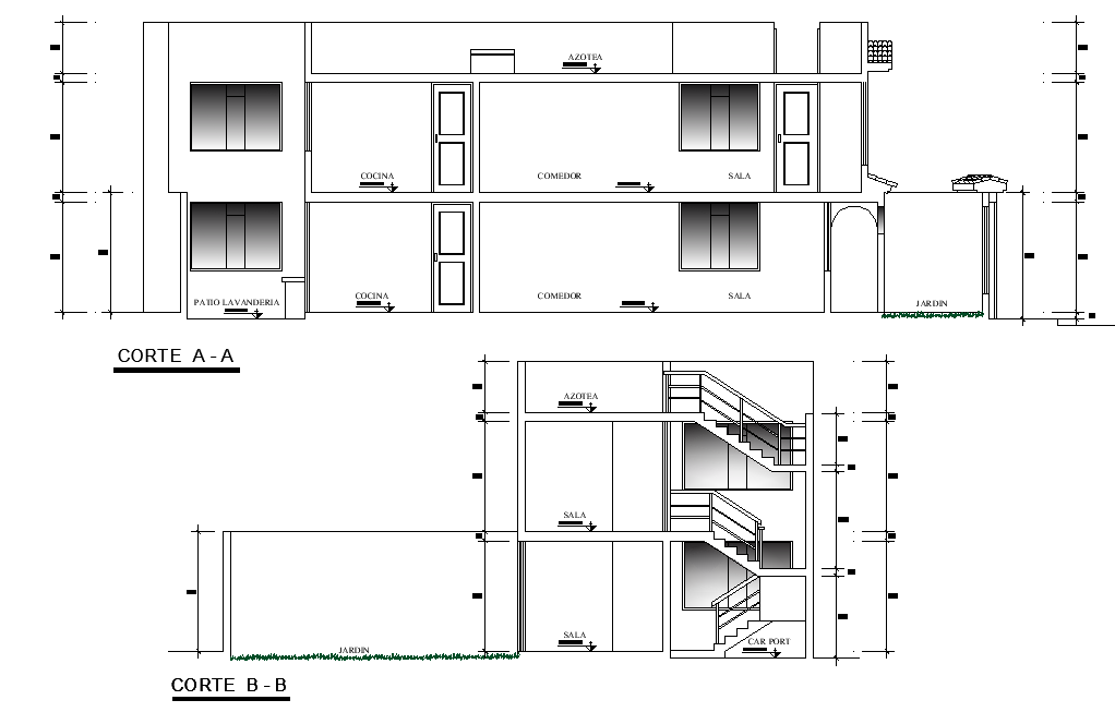 Section complete housing plan detail autocad file
