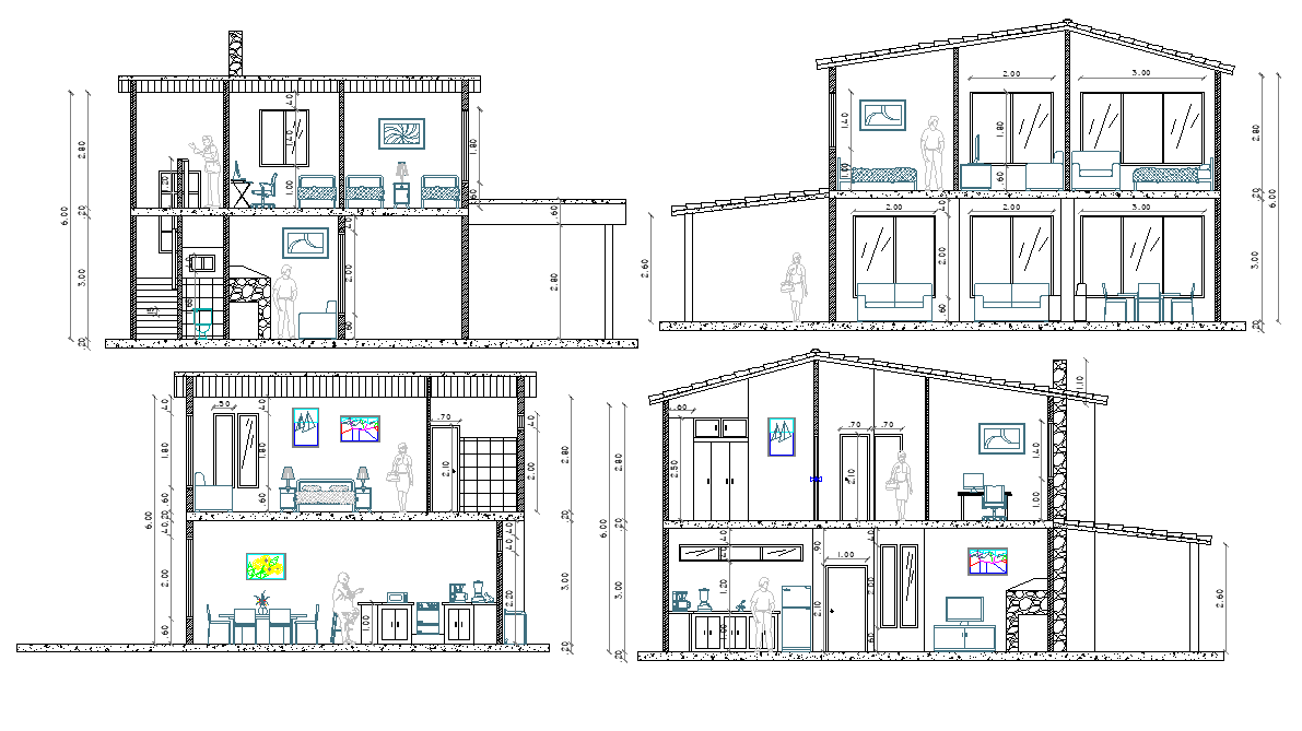Section cottage plan autocad file