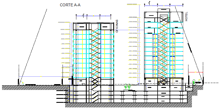 Section design drawing of office building design drawing
