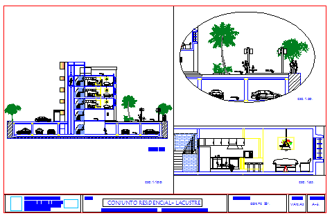 Section drawing of Residential kitchen design drawing