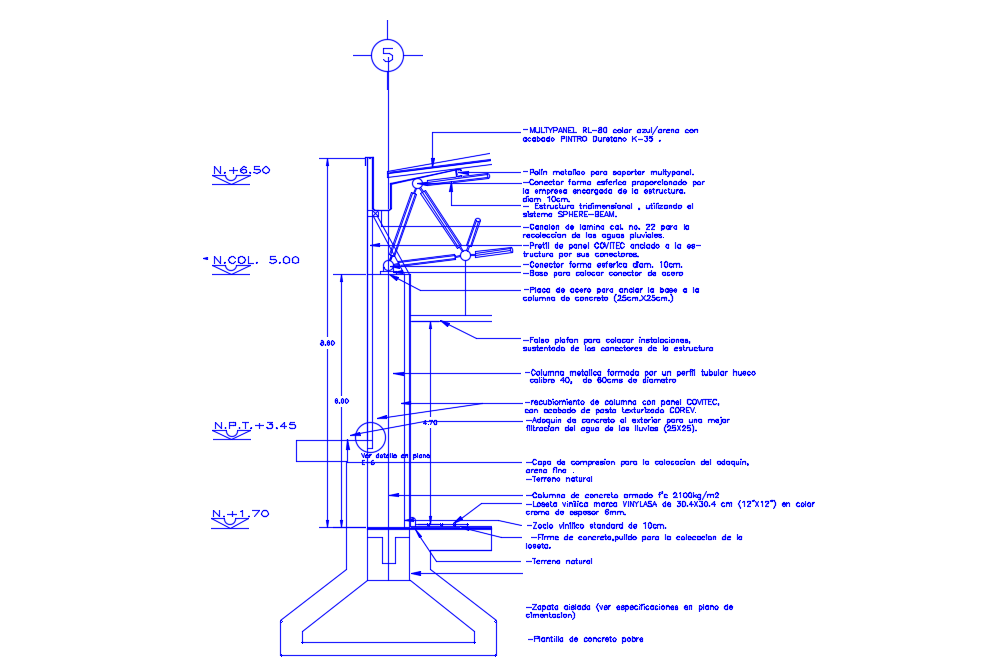 Section facade three-dimensional structure dwg file