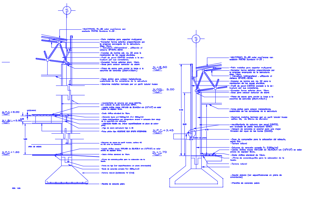 Section facade three-dimensional structure plan