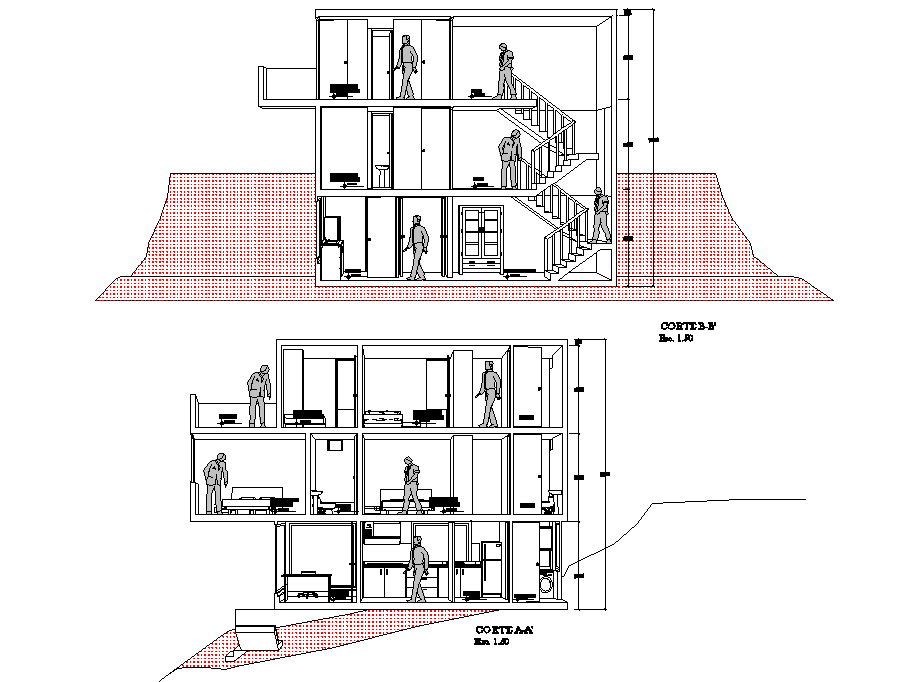 Section family house plan layout file