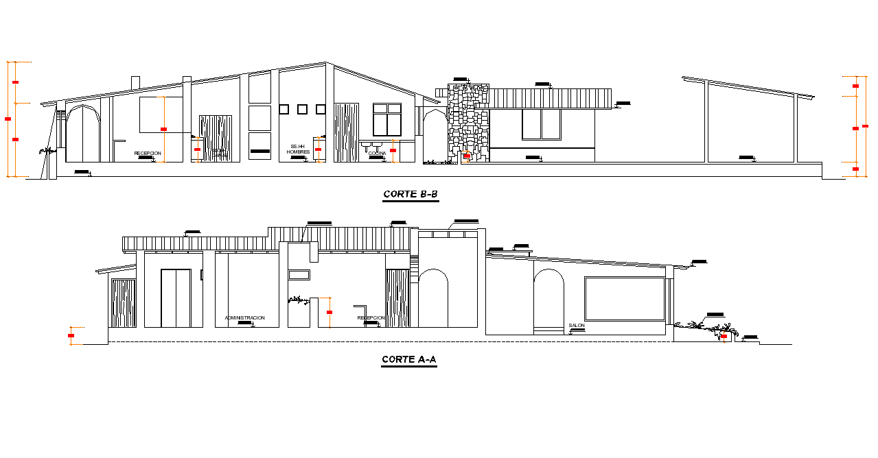 Section hotel 3 stars plan detail dwg file