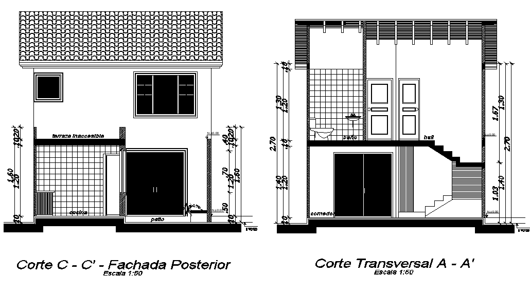 Section house plan autocad file