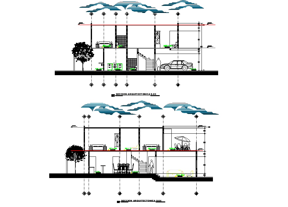 Section house two plan detail dwg file