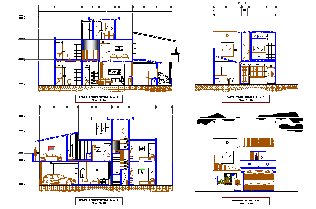 Section house type medium residential plan autocad file