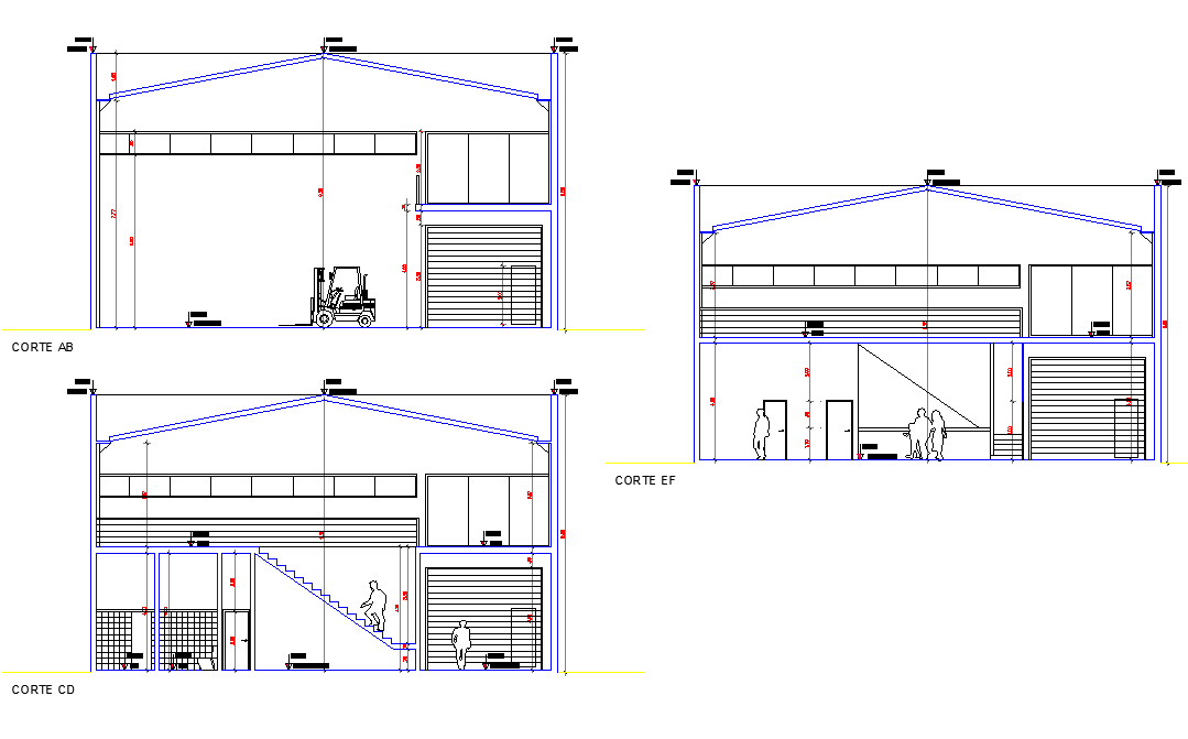 Section industrial pavilion deposit plan detail dwg file