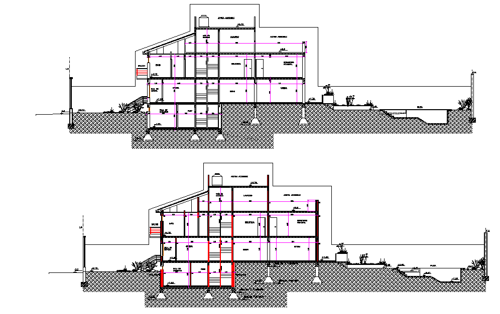 Section living place plan detail dwg file