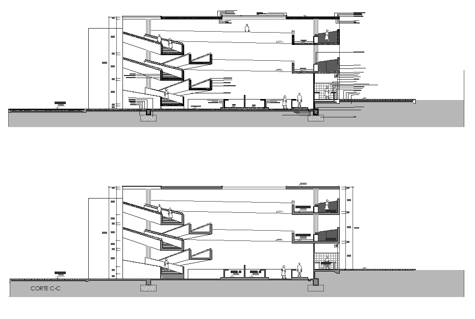 Section market in concrete plan autocad file