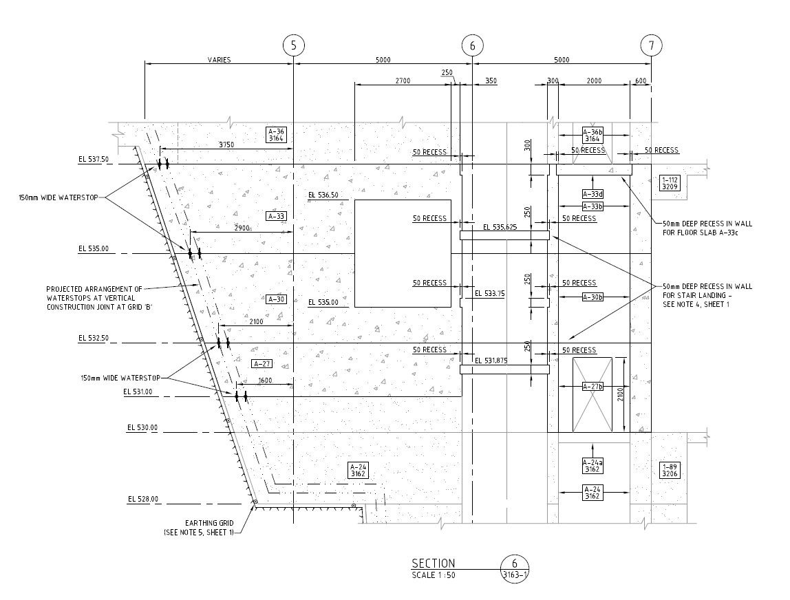 Section of Power House Assembly Bay-Concrete outline placement design