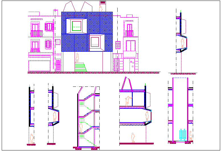Section of construction system for living area dwg file