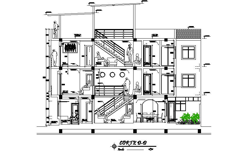 Section of family housing detailed dwg file