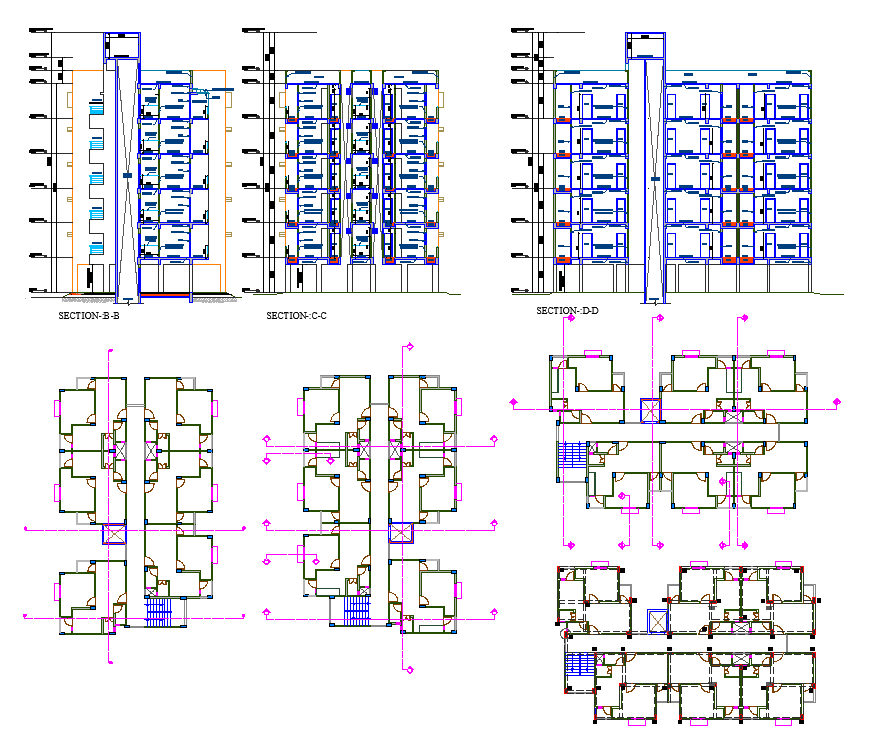 Section plan and Elevation design of Apartment project detail