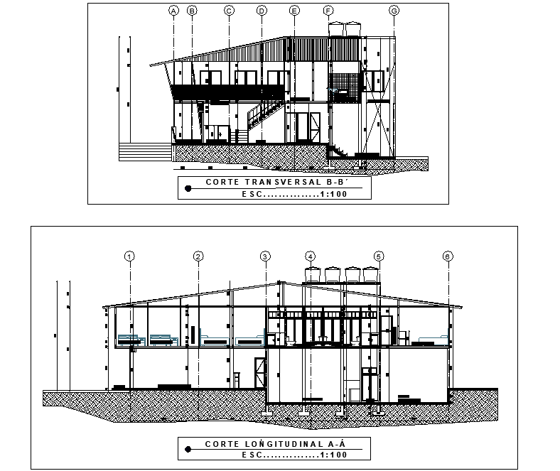 Section residential and commercial building autocad file