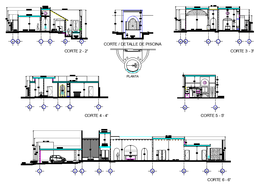 Section residential house plan autocad file