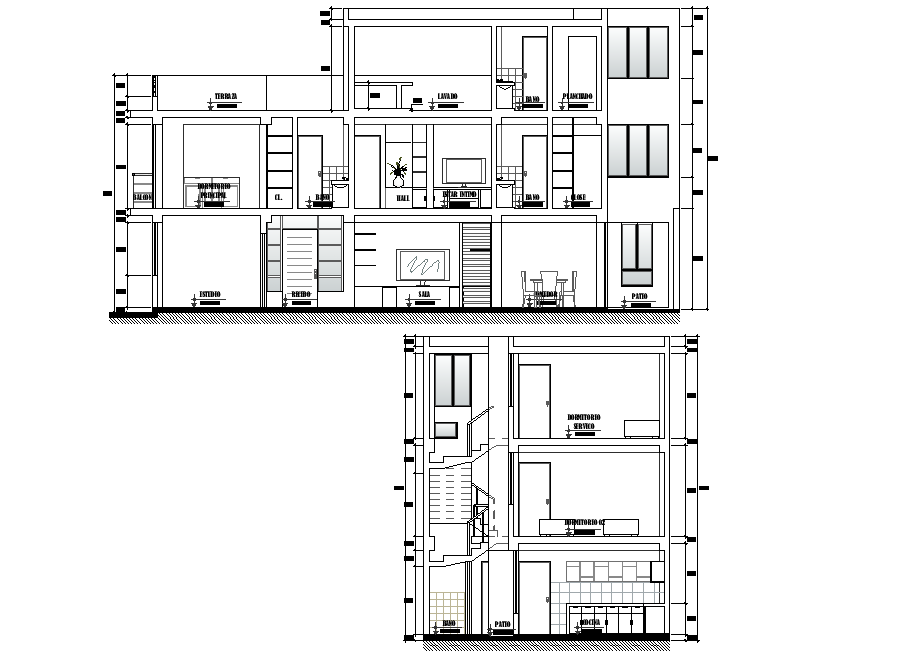 Section single family home plan detail dwg file