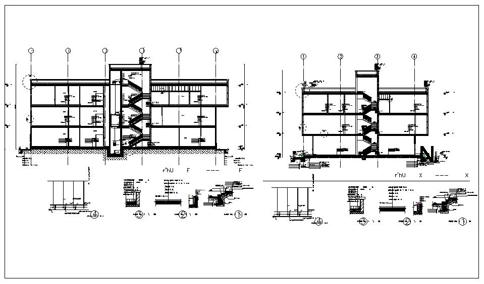 Section view detail information of office building detail dwg file