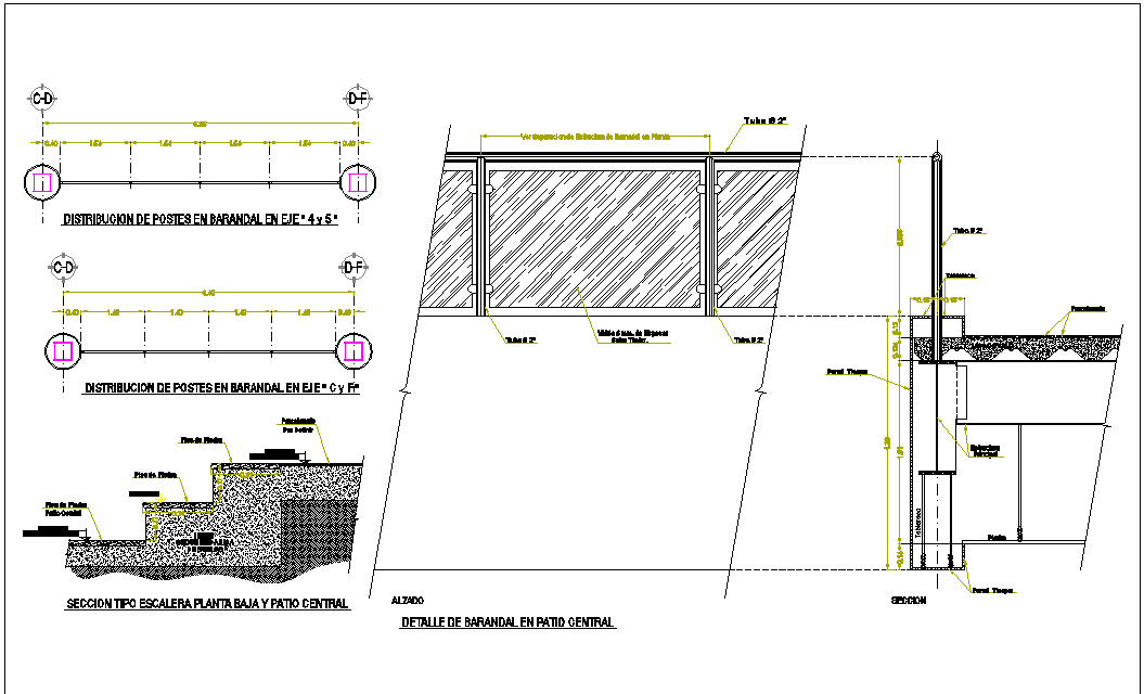 Section view detail of floor slab and stair dwg file