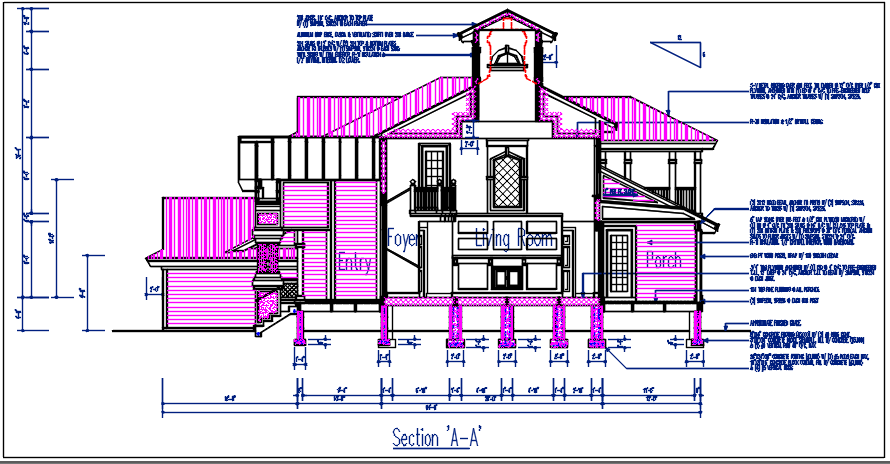 Section view detail of wall, column, floor slab, beam detail dwg file