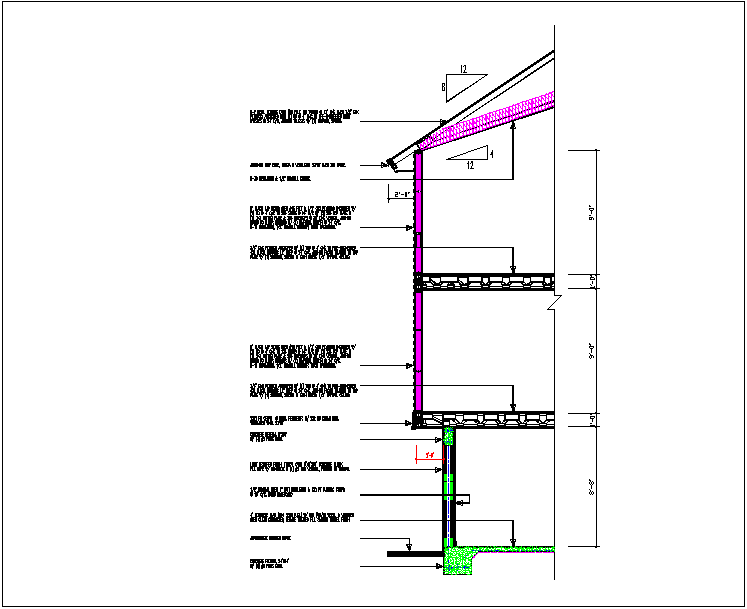 Section view detail with specification of roof and column detail dwg file