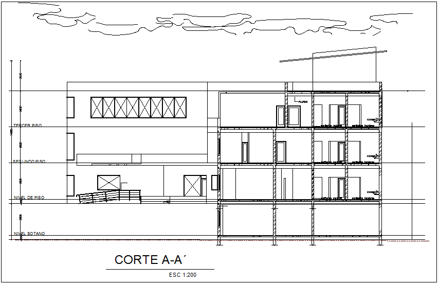Section view for maternal clinic building for child dwg file