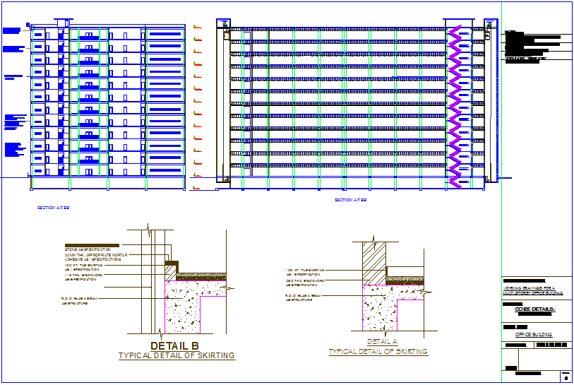 Section view for office building dwg file