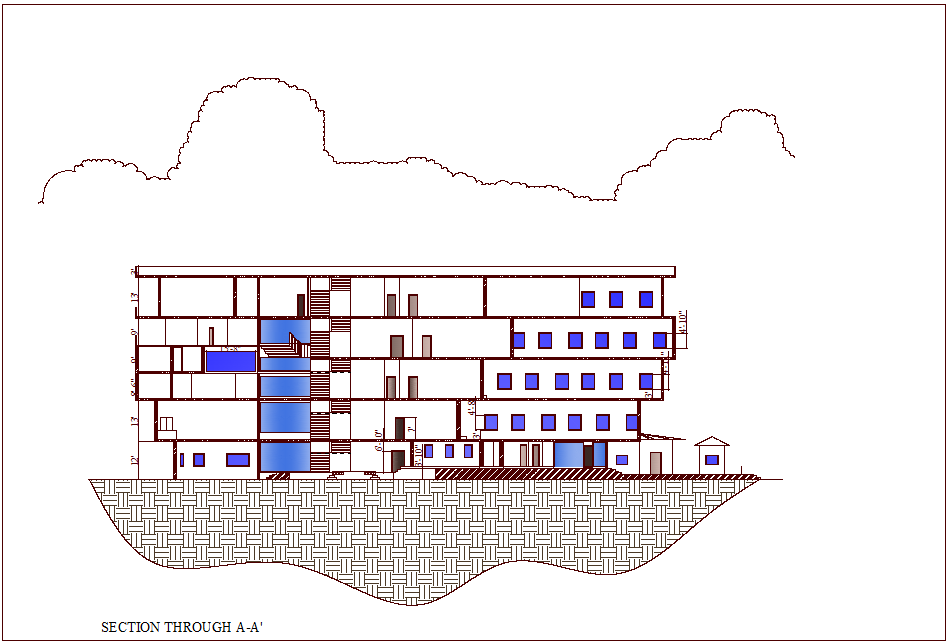 Section view of architectural school with architectural view dwg file