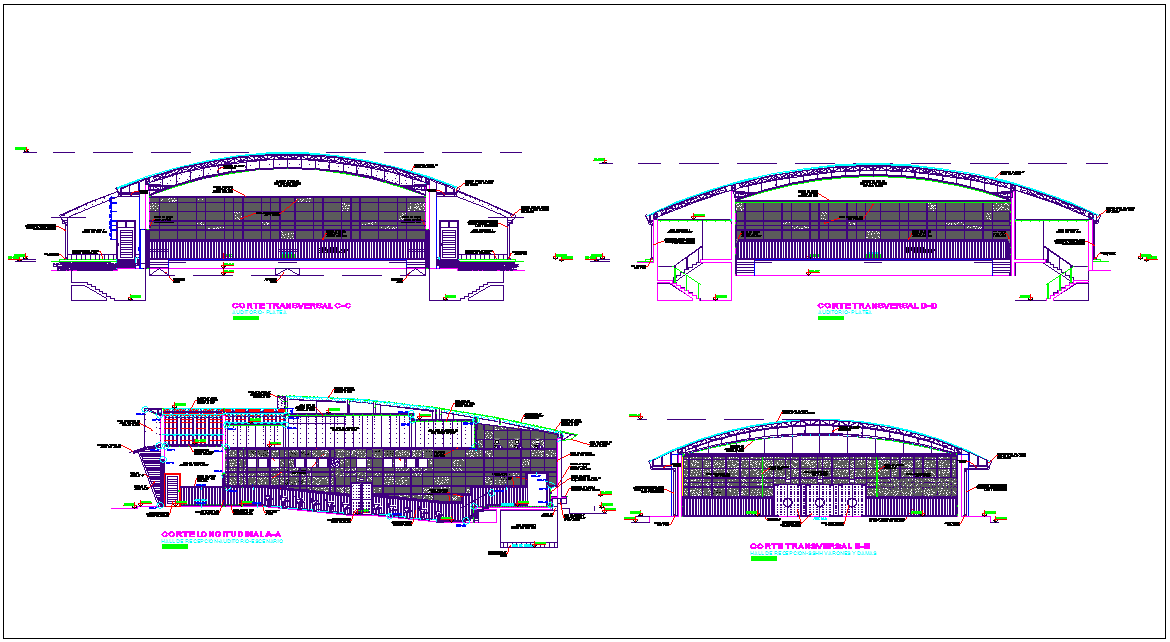 Section view of auditorium with different axis dwg file