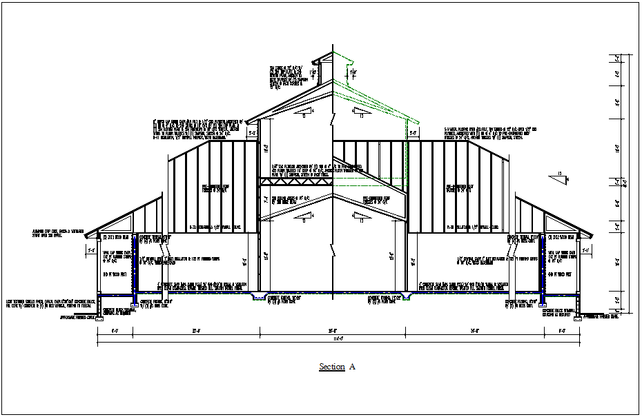 Section view of elevated bungalow view detail dwg file
