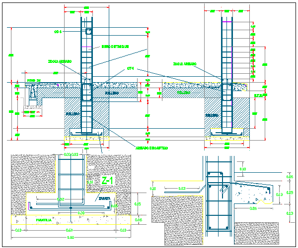 Section view of foundation plan for school classroom dwg file