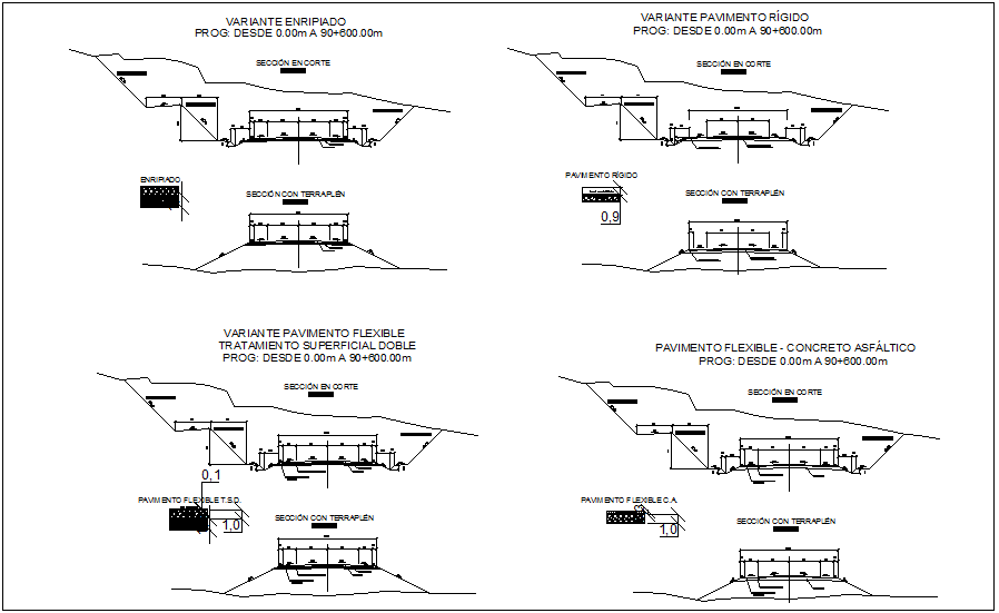 Section view of rigid and flexible pavement construction view dwg file