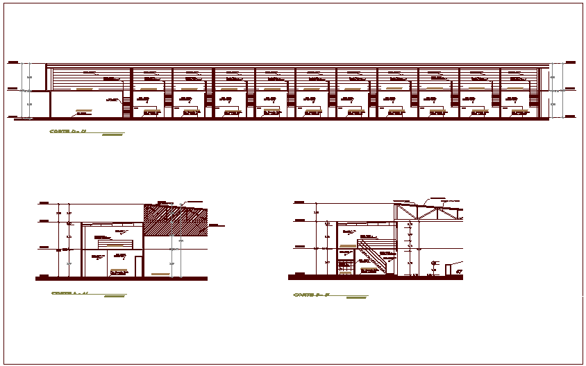 Section view with construction view with stair detail view for zonal market dwg file