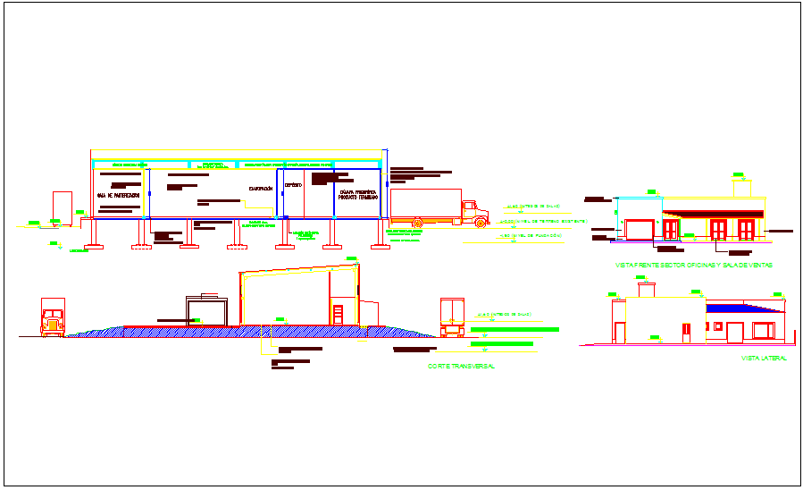 Section view with different axis of dairy plant dwg file