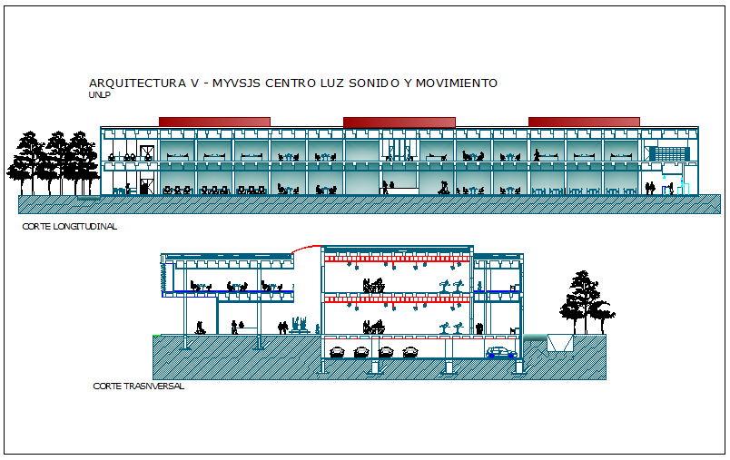 Section view with different axis of government building dwg file